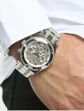 Guess Men's Silver Crystal Accent Chronograph Watch